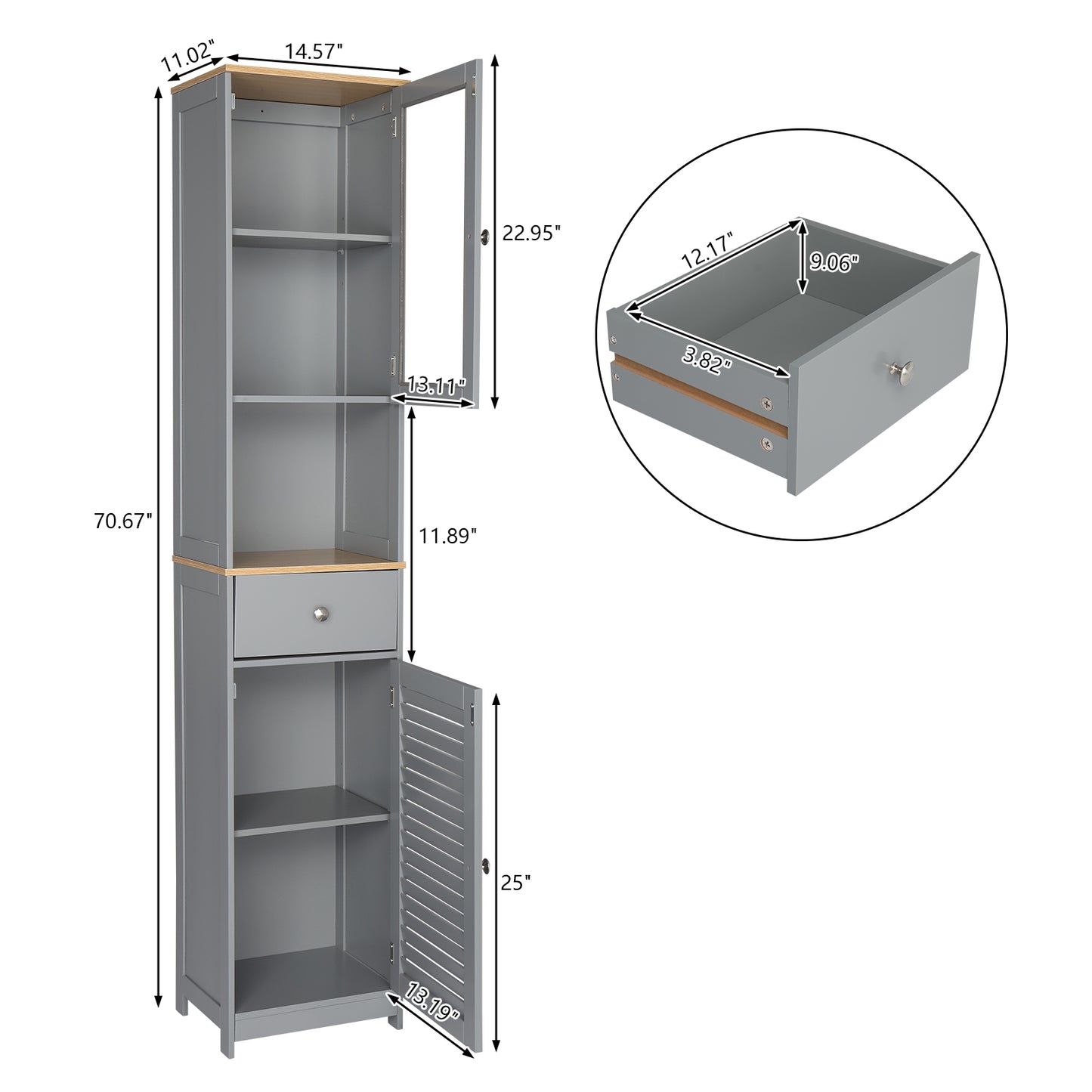 FCH Single Draw 2 Hundred Page Doors MDF Spray Paint Bathroom Cabinet - Grey