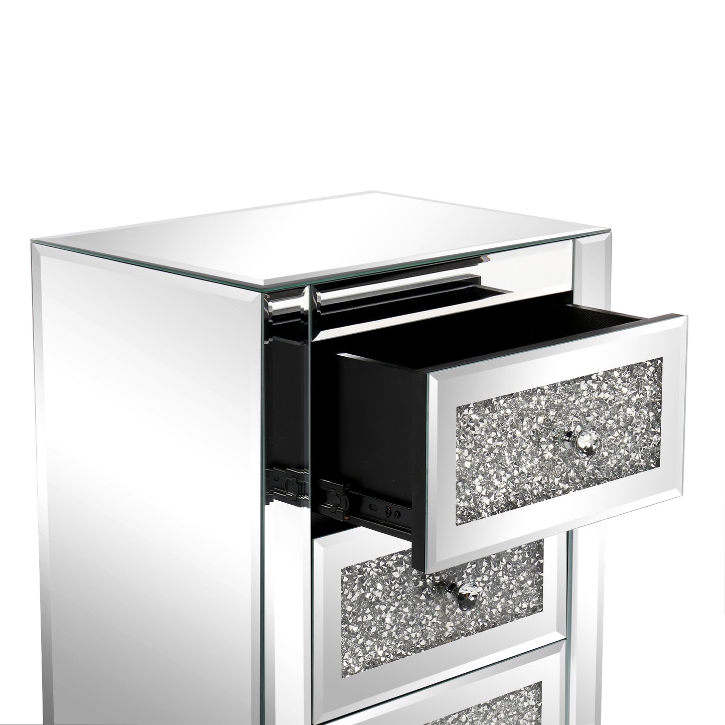 FCH Silver MDF Mirror Surface Broken Glass 40*30*60cm Three Drawers Bedside Table