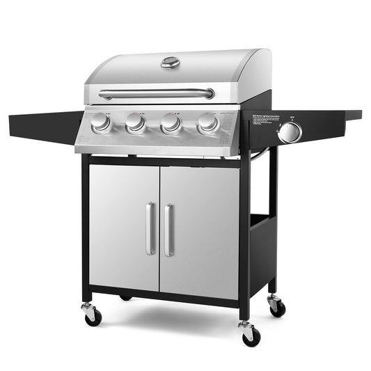 The 4 + 1 gas BBQ grill features 4 stainless steel burners and an side burner  - Silver