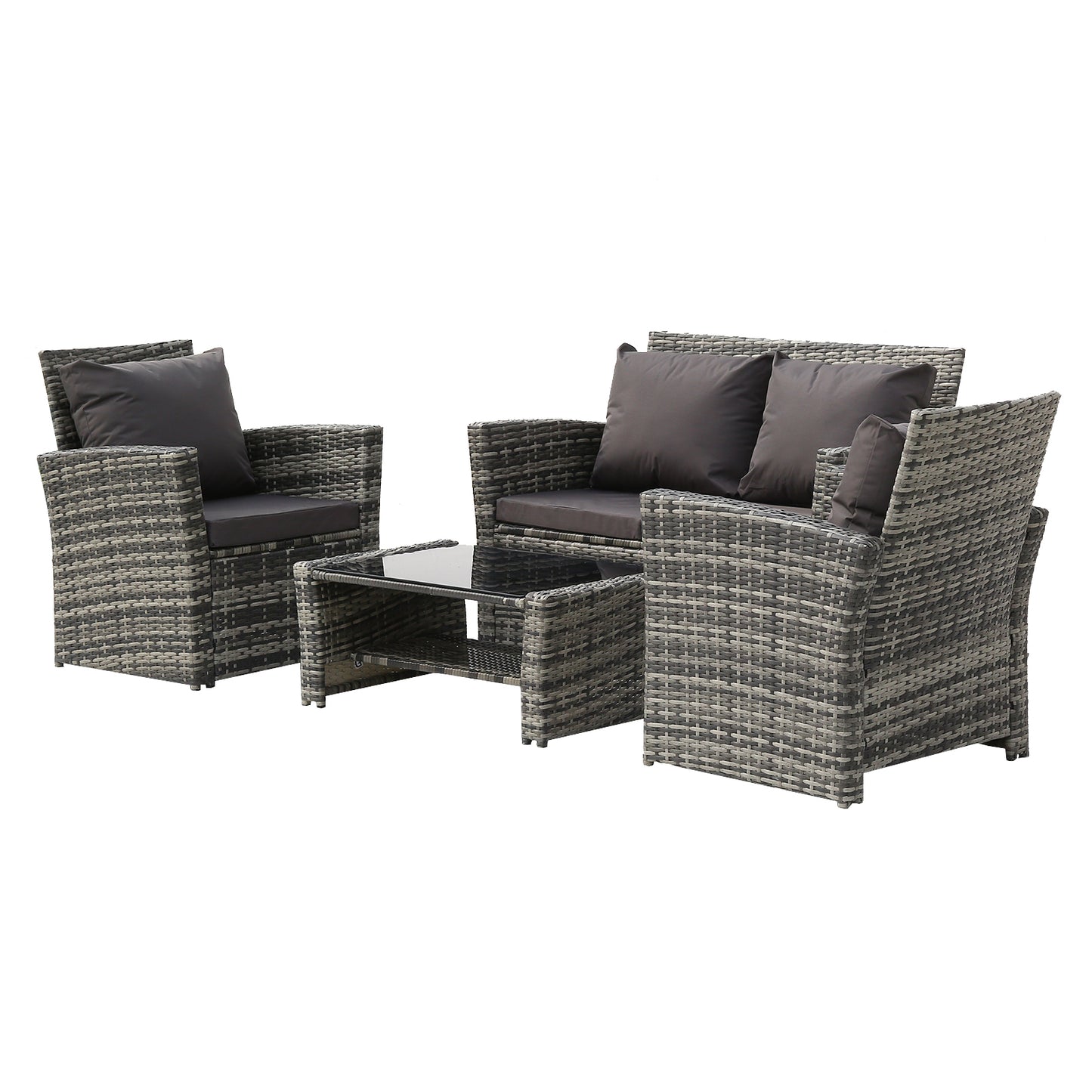 Rattan Sofa Combination Dark Gray Cushion Gray Gradient Rattan Rattan Four-Piece Set