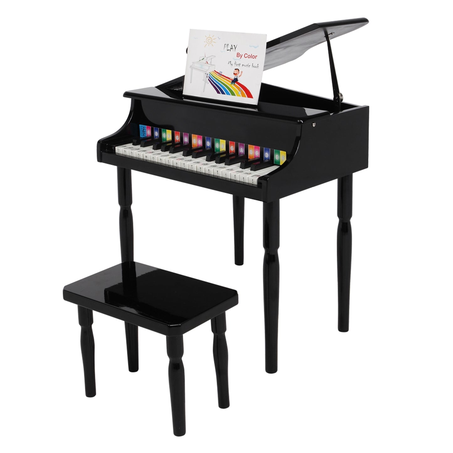 Wooden Toys 30-key Children's Wooden Piano with Music Stand, Mechanical Sound - Black - LiamsBargains.co.uk