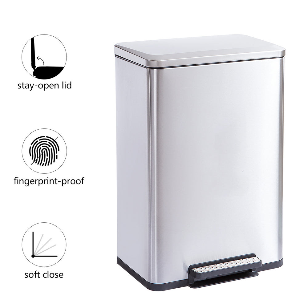 Rectangle, Stainless Steel, Soft-Close, Step Trash Can, 50L 13gal