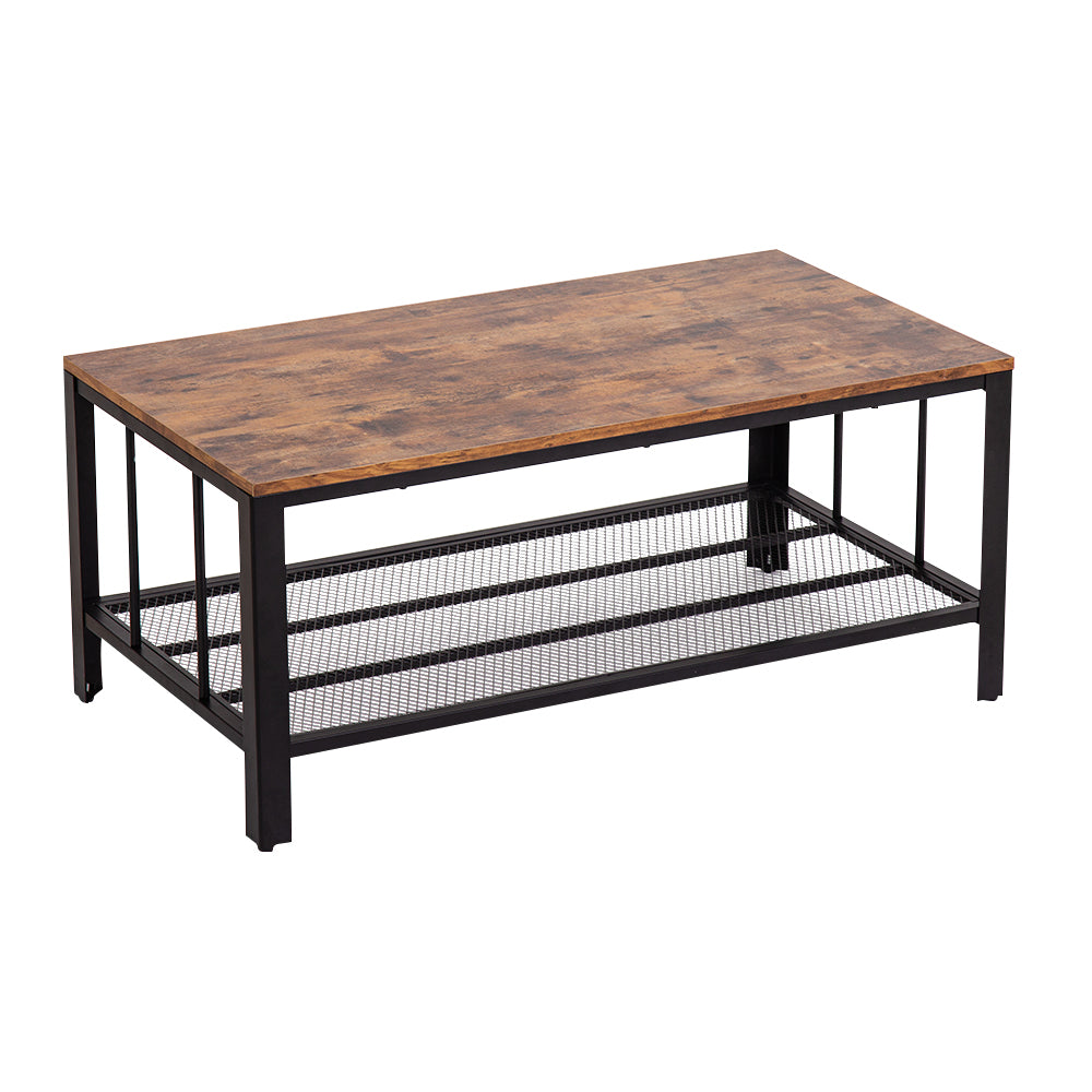 Bonnlo (104 x 58 x 46cm) Industrial Style Double-Layer Coffee Table Rectangular Rectangular Triamine Plate Iron Mesh