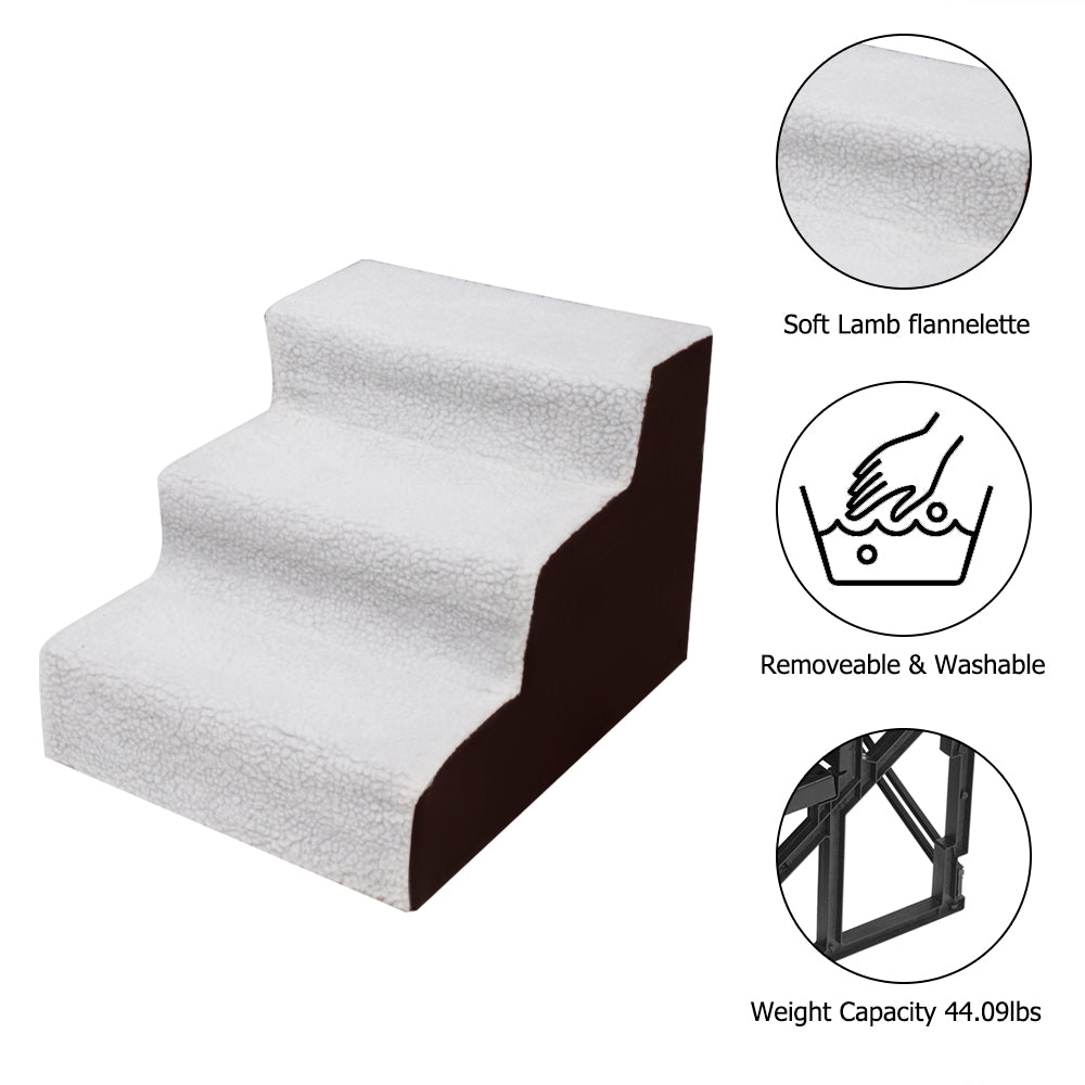 3 Step Velvet Suede Pet Stairs Pet Step Stairs Cat Dog - White and Brown