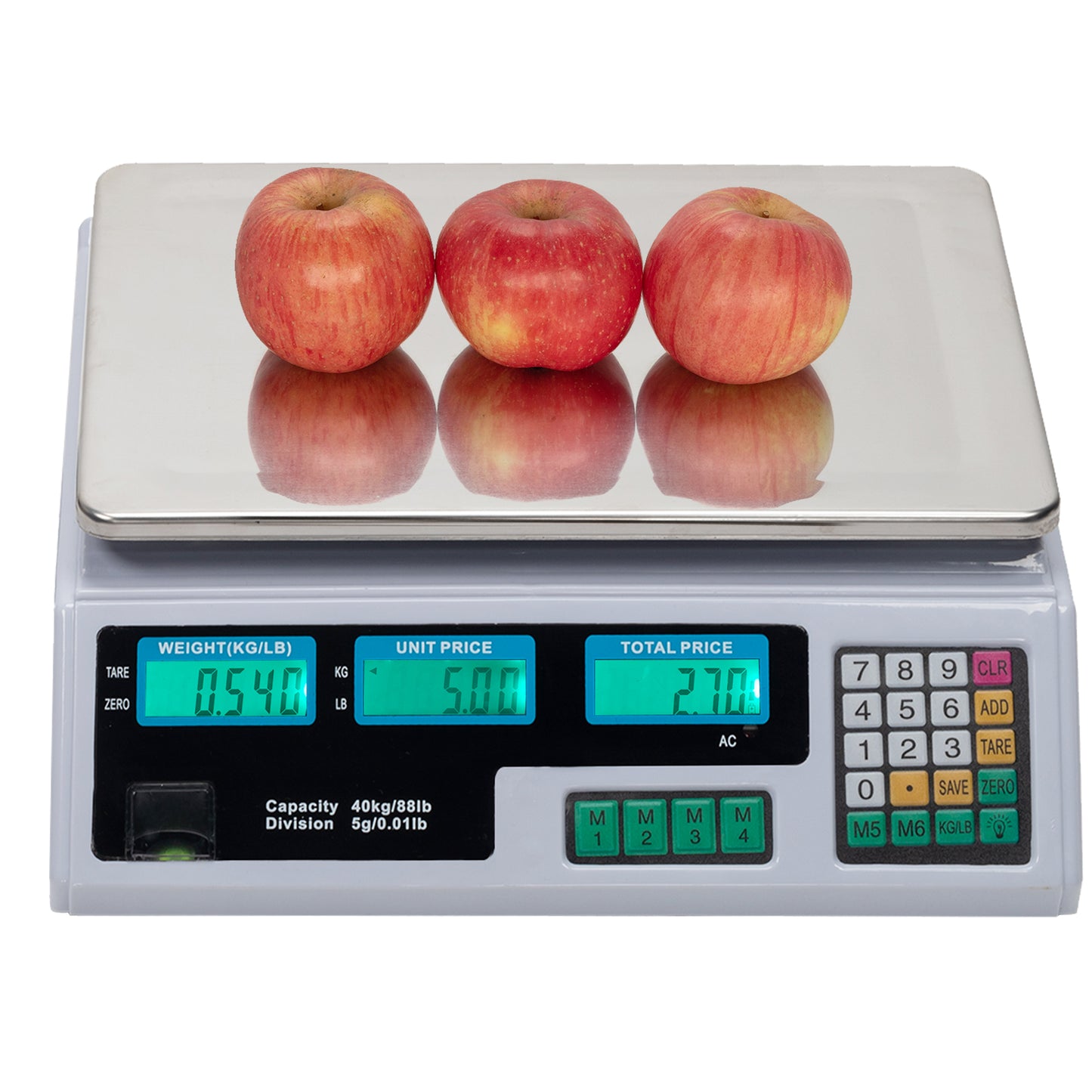 40kg/5g Digital Price Computing Scale for Vegetable UK Plug Silver & White