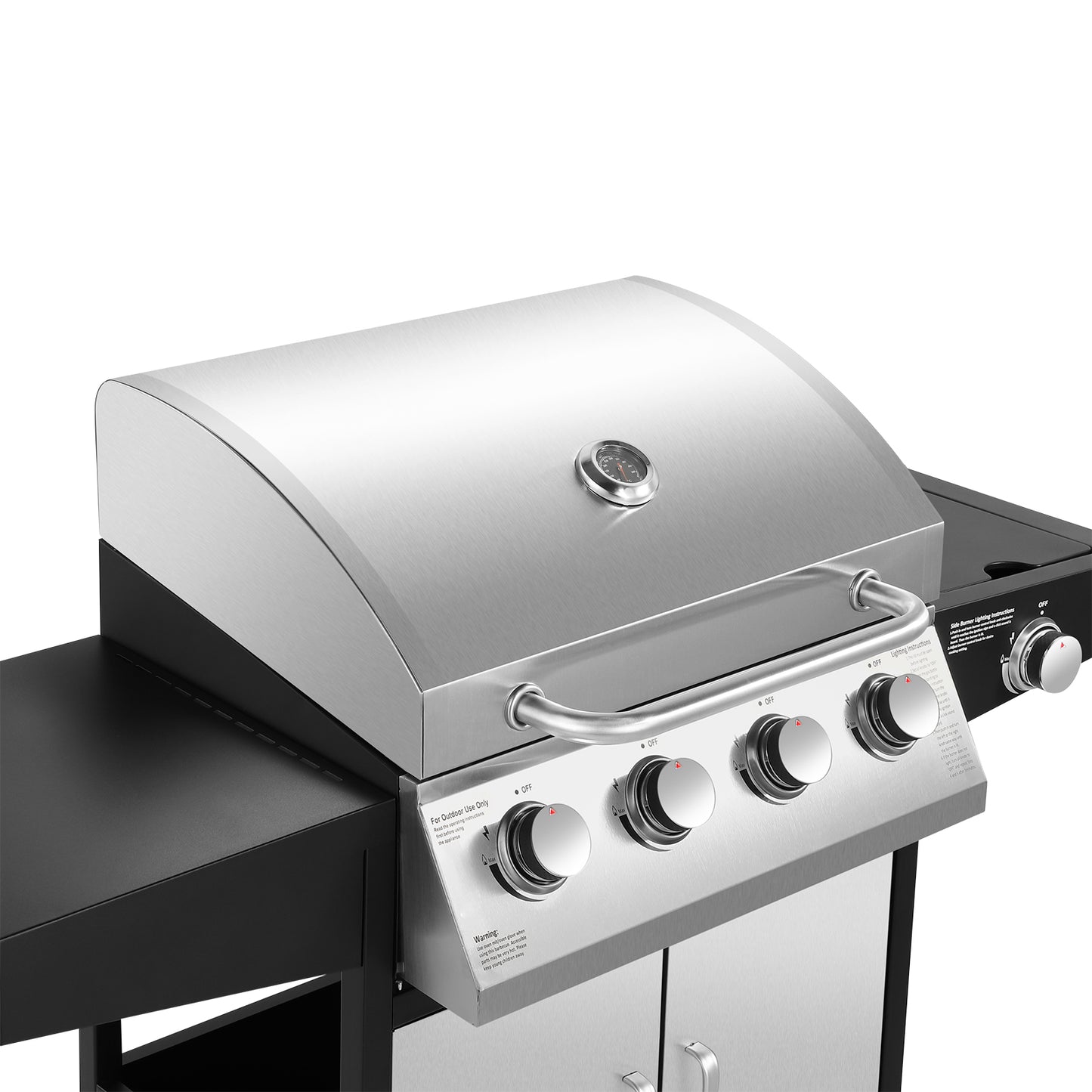 The 4 + 1 gas BBQ grill features 4 stainless steel burners and an side burner  - Silver