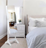 Full Mirror Wooden Floor Standing 4-Layer Shelf With Inner Mirror 2 Drawer Jewelry Storage Adjustable Mirror Cabinet - White