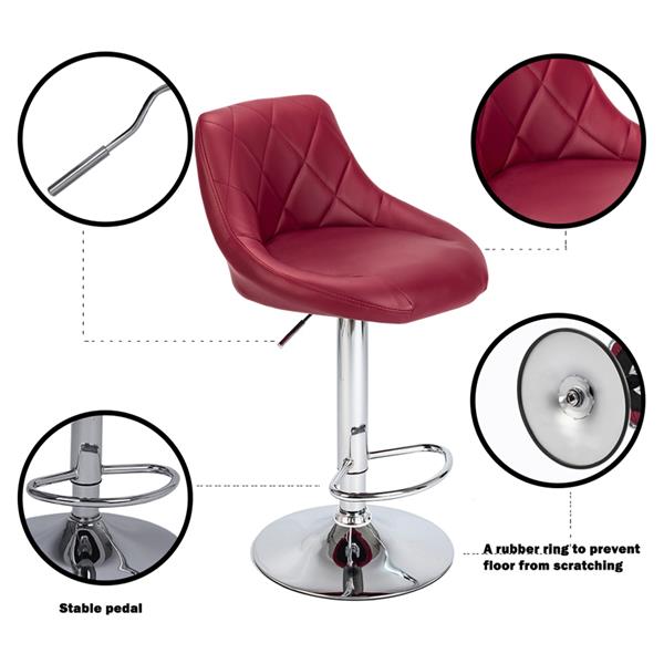 2pcs Adjustable High Type with Disk No Armrest Rhombus Backrest Design Bar Stools - Wine Red