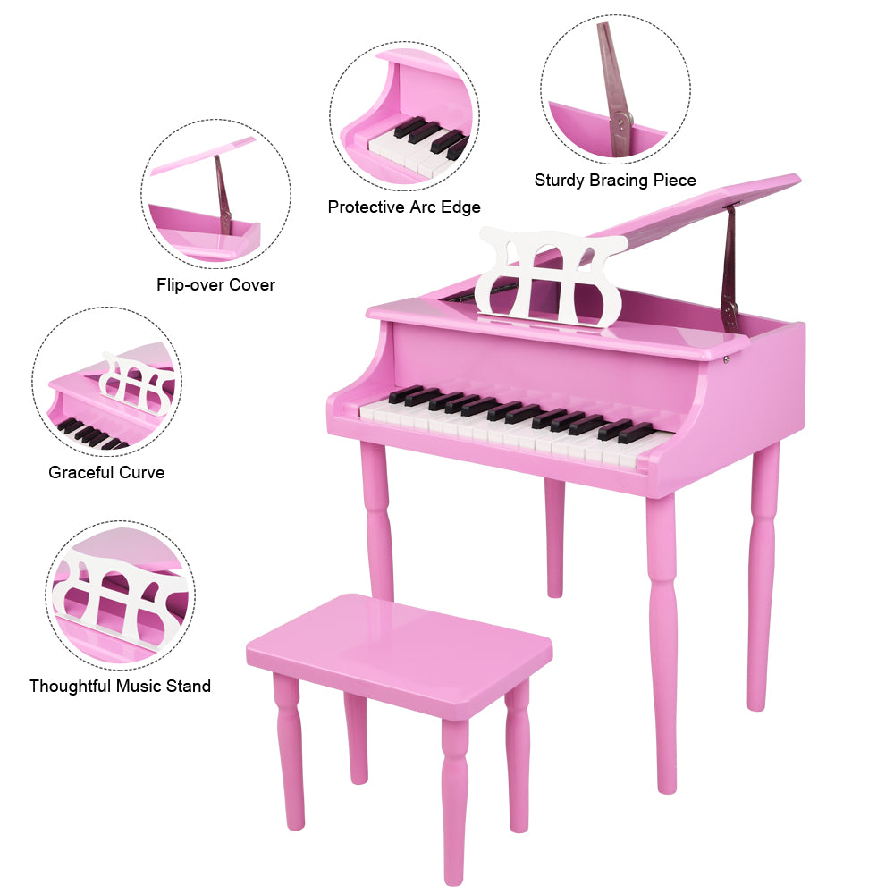 Wooden Toys 30-key Children's Wooden Piano with Music Stand, Mechanical Sound - Pink - LiamsBargains.co.uk