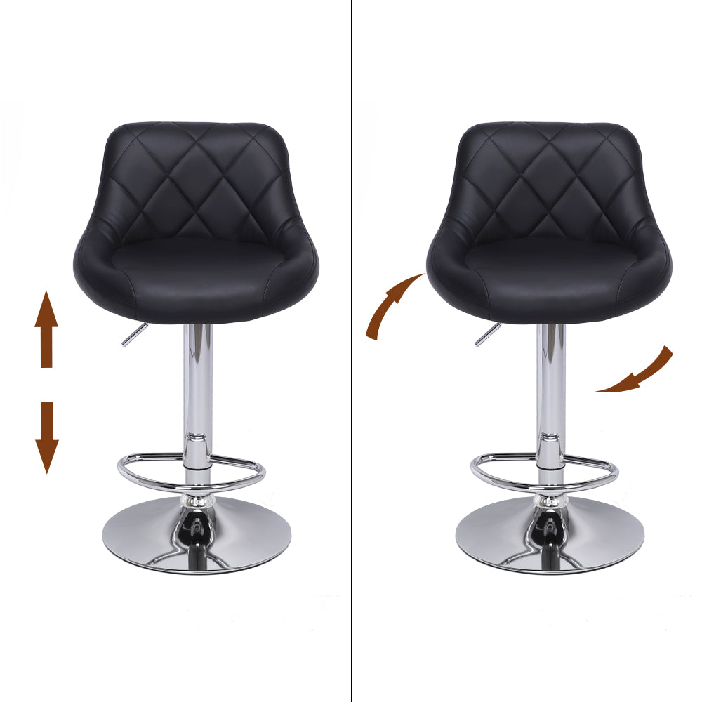 2pcs Adjustable High Type with Disk No Armrest Rhombus Backrest Design Bar Stools Black