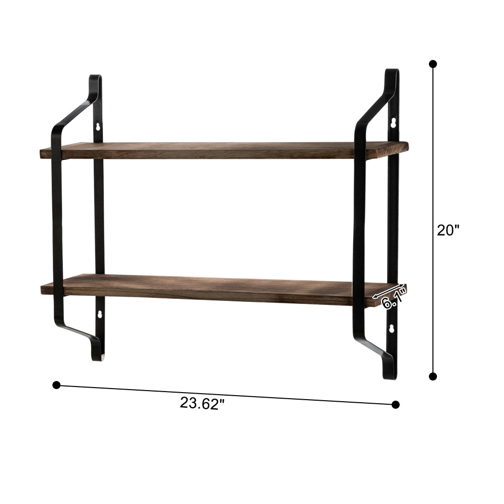 2 Tiers Floating Shelves Wall Mounted Industrial Wall Shelves for Living Room Bedroom Kitchen Entryway Wood Storage Shelf