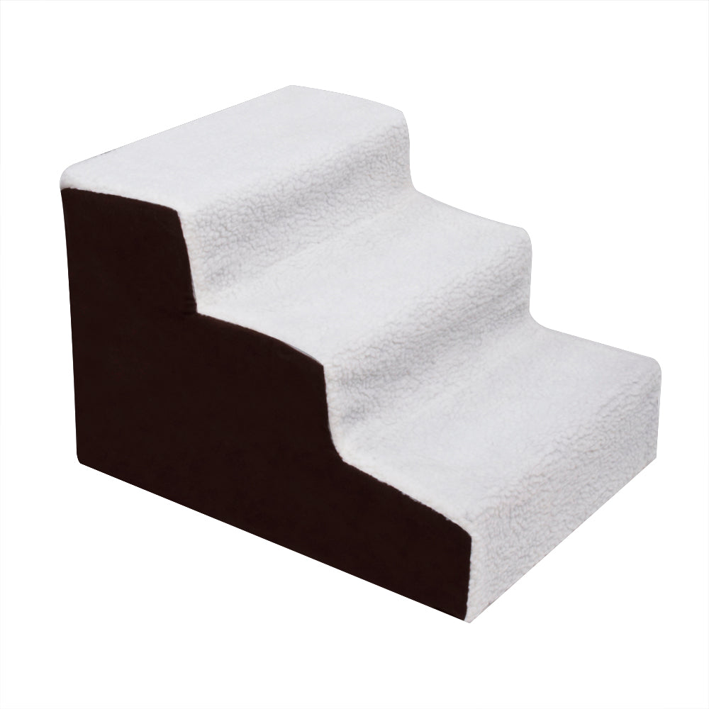 3 Step Velvet Suede Pet Stairs Pet Step Stairs Cat Dog - White and Brown