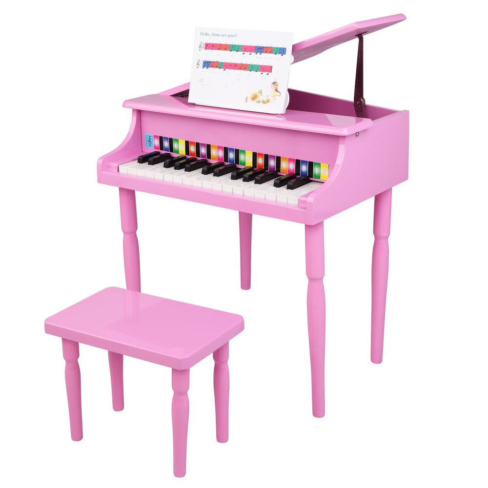 Wooden Toys 30-key Children's Wooden Piano with Music Stand, Mechanical Sound - Pink - LiamsBargains.co.uk