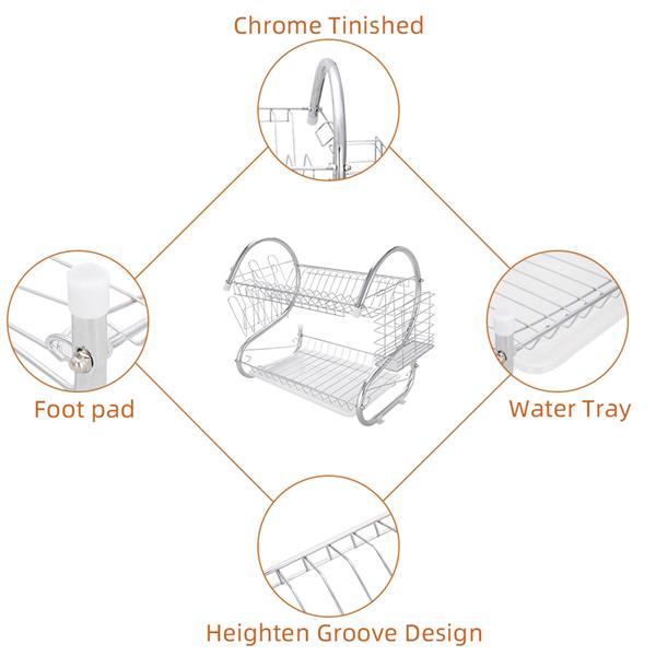 Multifunctional S-shaped Dual Layers Bowls & Dishes & Chopsticks & Spoons Collection Shelf Dish Drai