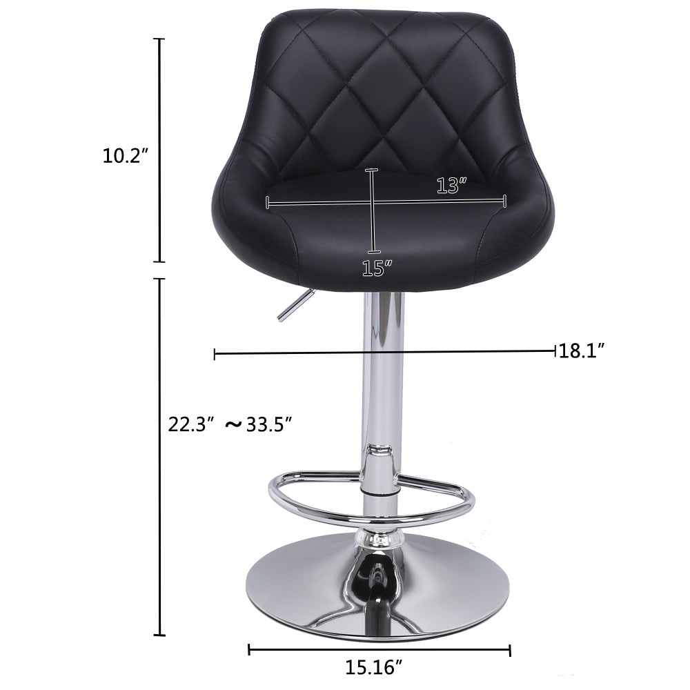 2pcs Adjustable High Type with Disk No Armrest Rhombus Backrest Design Bar Stools Black