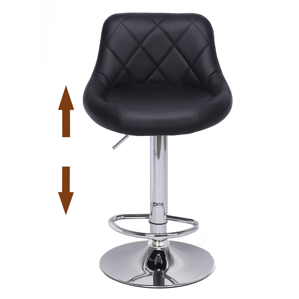 2pcs Adjustable High Type with Disk No Armrest Rhombus Backrest Design Bar Stools Black