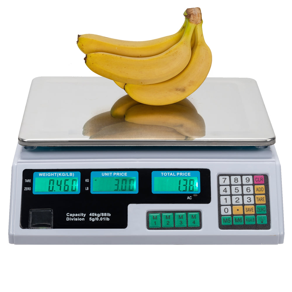 40kg/5g Digital Price Computing Scale for Vegetable UK Plug Silver & White