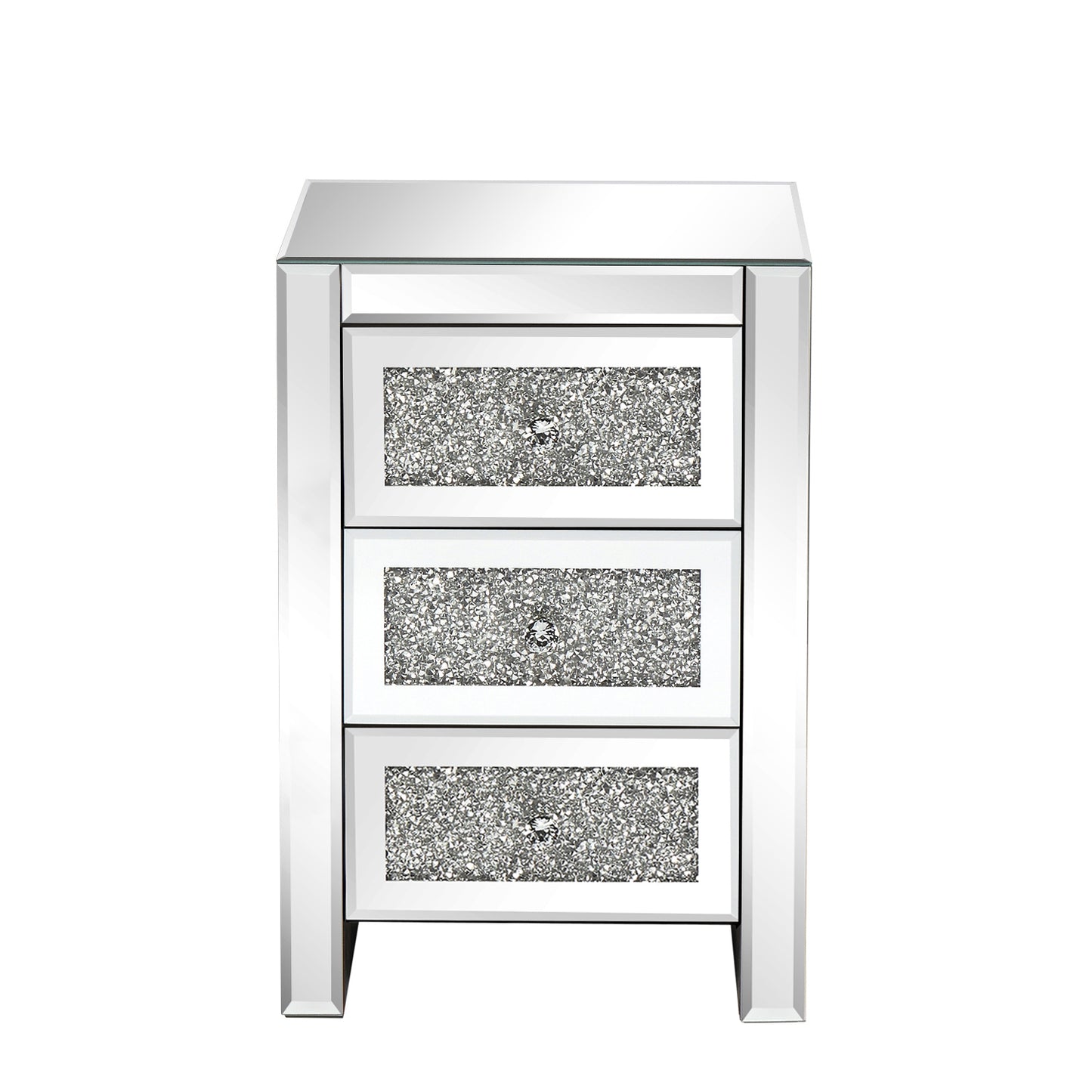 FCH Silver MDF Mirror Surface Broken Glass 40*30*60cm Three Drawers Bedside Table