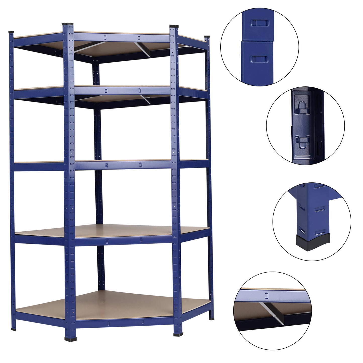 Heavy Duty Blue Metal Garage Corner Shelving Unit Shed Storage Shelves Boltless Shelf Rack