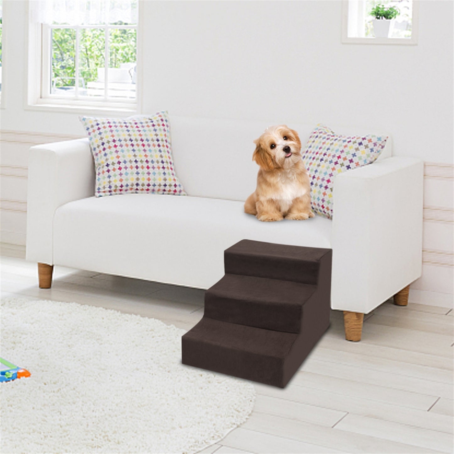 3 Step Velvet Suede Pet Stairs Pet Step Stairs Cat Dog - Brown