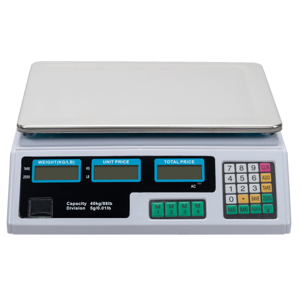 40kg/5g Digital Price Computing Scale for Vegetable UK Plug Silver & White