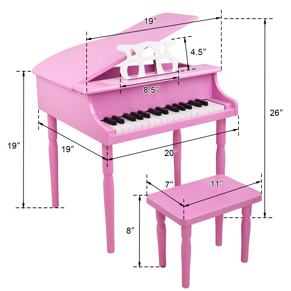 Wooden Toys 30-key Children's Wooden Piano with Music Stand, Mechanical Sound - Pink - LiamsBargains.co.uk