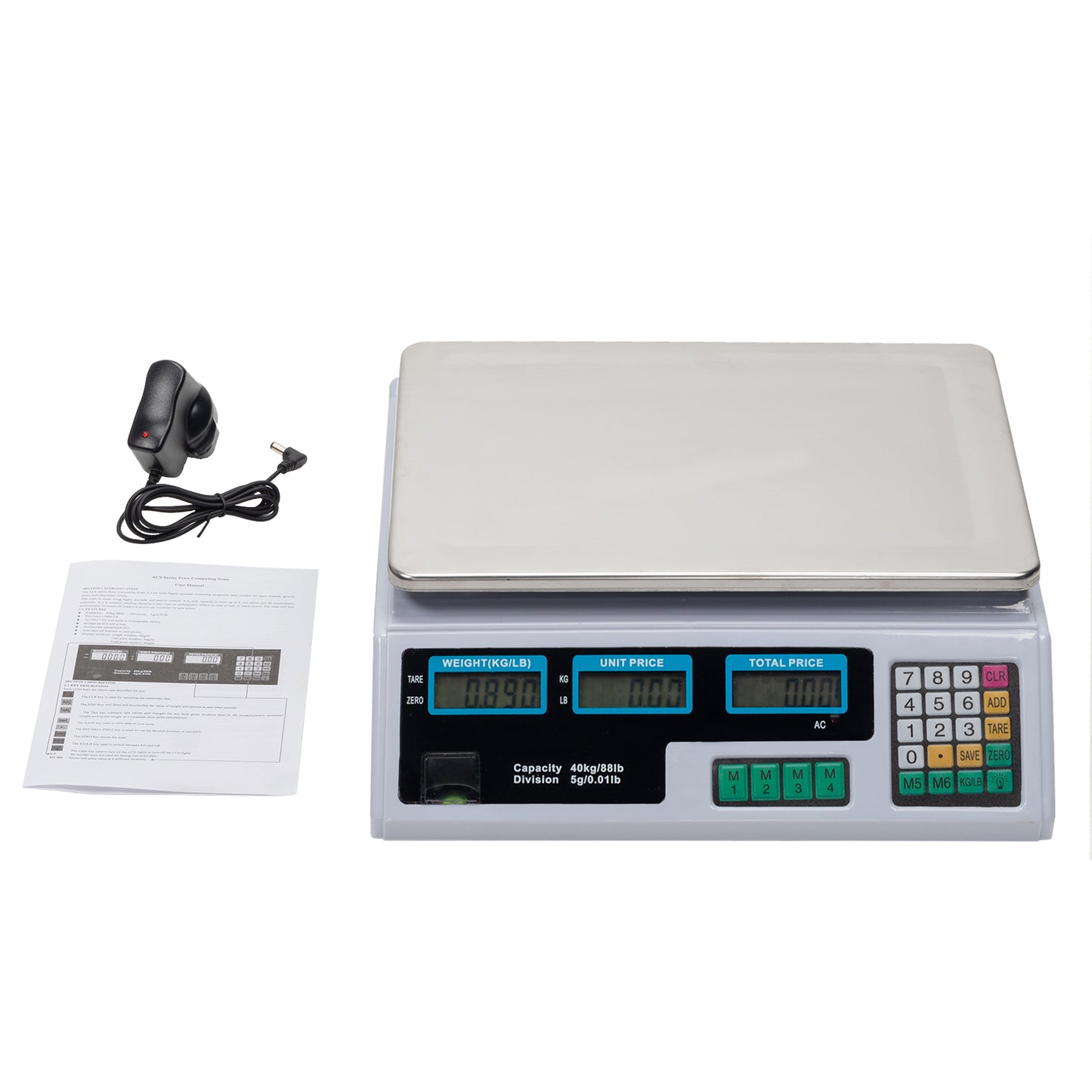 40kg/5g Digital Price Computing Scale for Vegetable UK Plug Silver & White