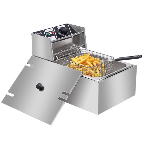 EH81 2500W 220-240V 6.3QT/6L Stainless Steel Single Cylinder Electric Fryer UK Plug